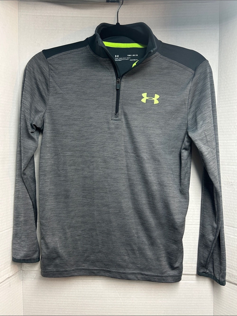 UNDER ARMOUR loose heat gear 1/4 zip long sleeve gray elastic sleeve hem youth